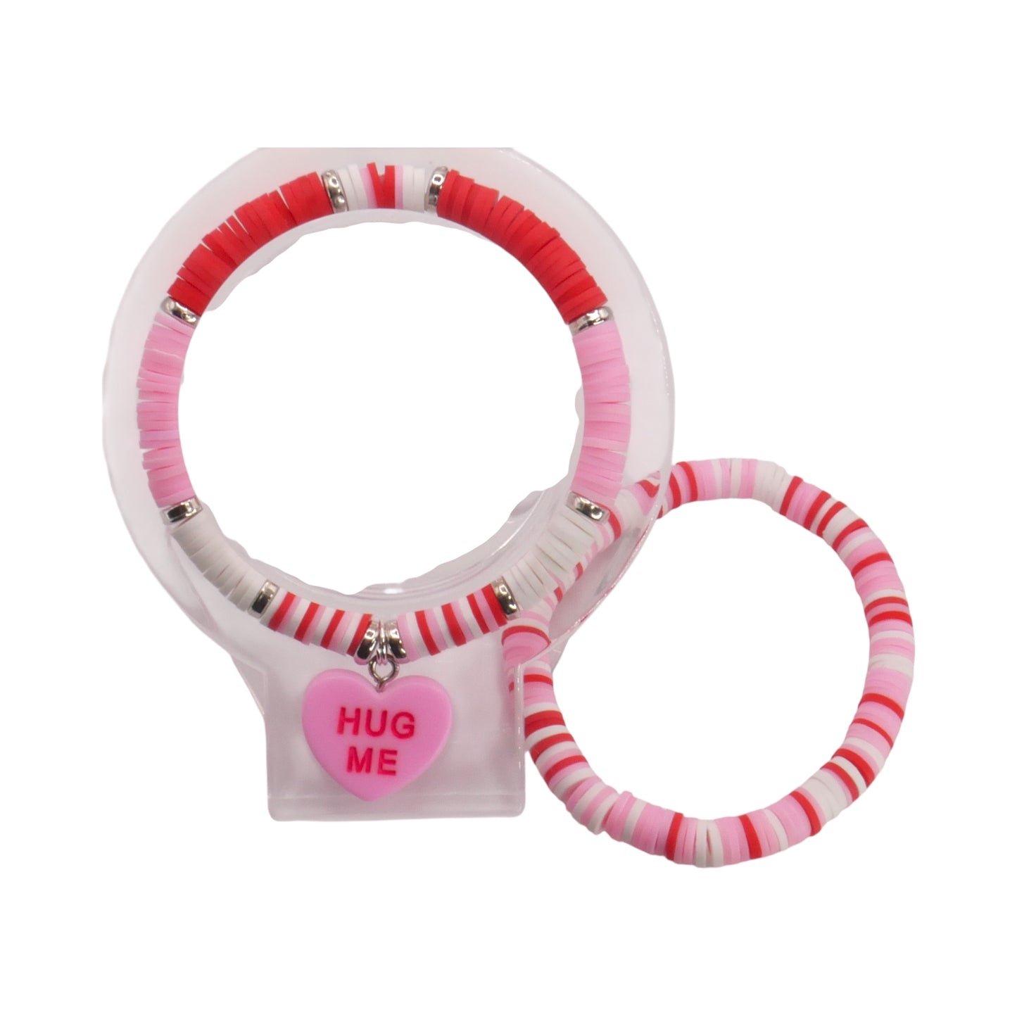 Hug Me Candy Heart - Handmade Clay Bead Bracelet Stack Set