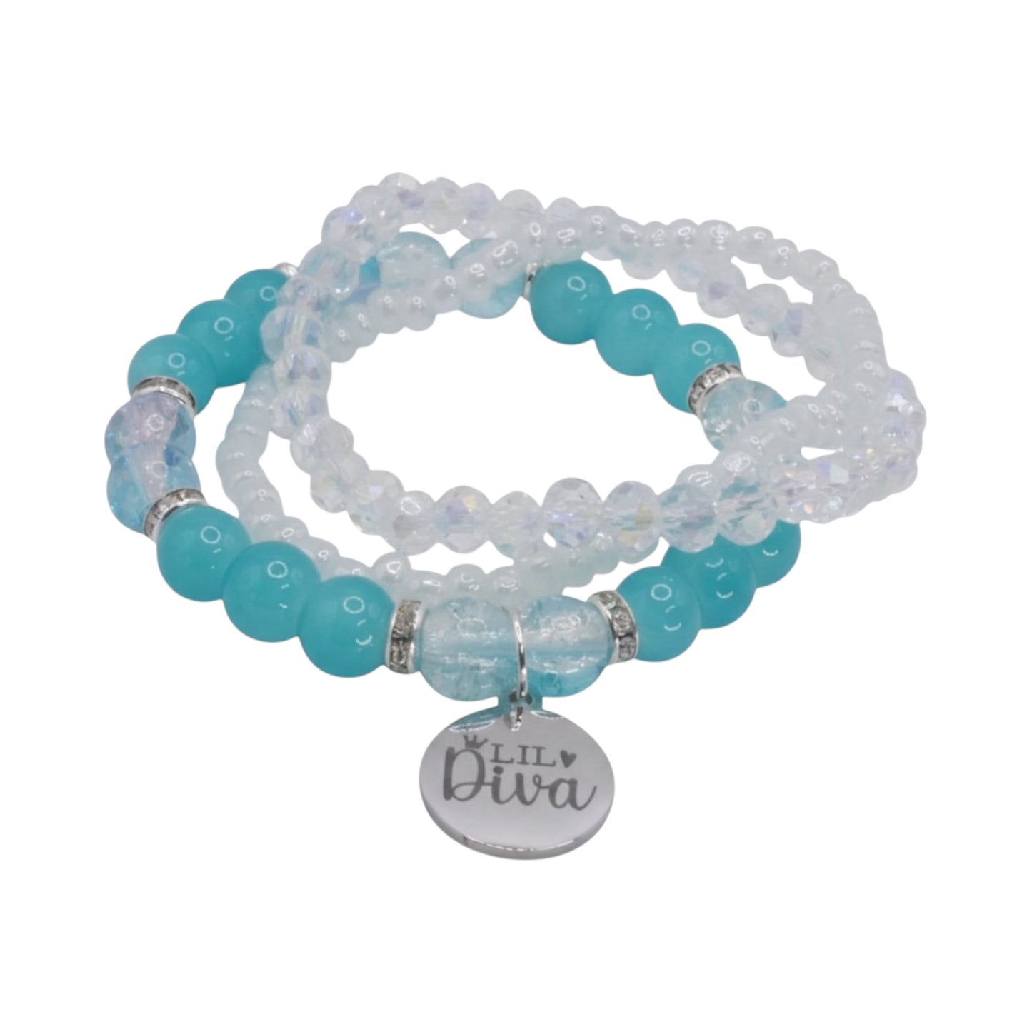 Lil Diva Bracelet Stack β Aqua & White Handmade Bracelet Set for Girls