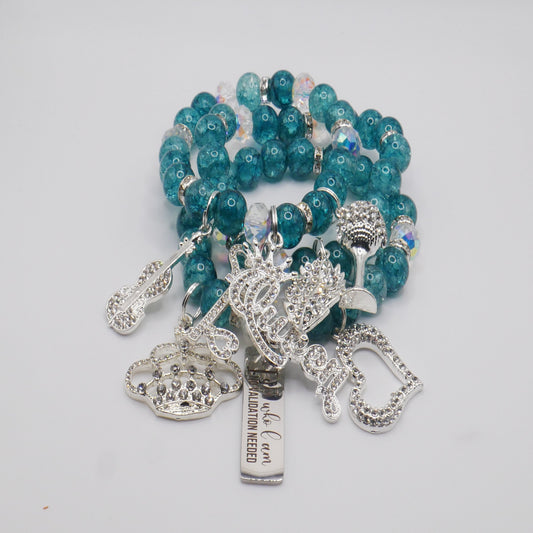 Unapologetically Me Bracelet Stack – Teal & Silver Empowerment Set
