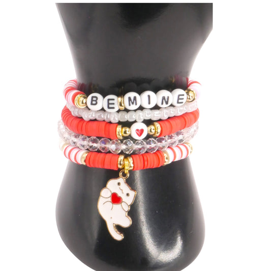 Be Mine - Handmade Clay Bead Bracelet Stack Set