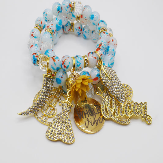 I'm a Whole Vibe Bracelet Stack โ Blue & Gold Luxury Statement Set