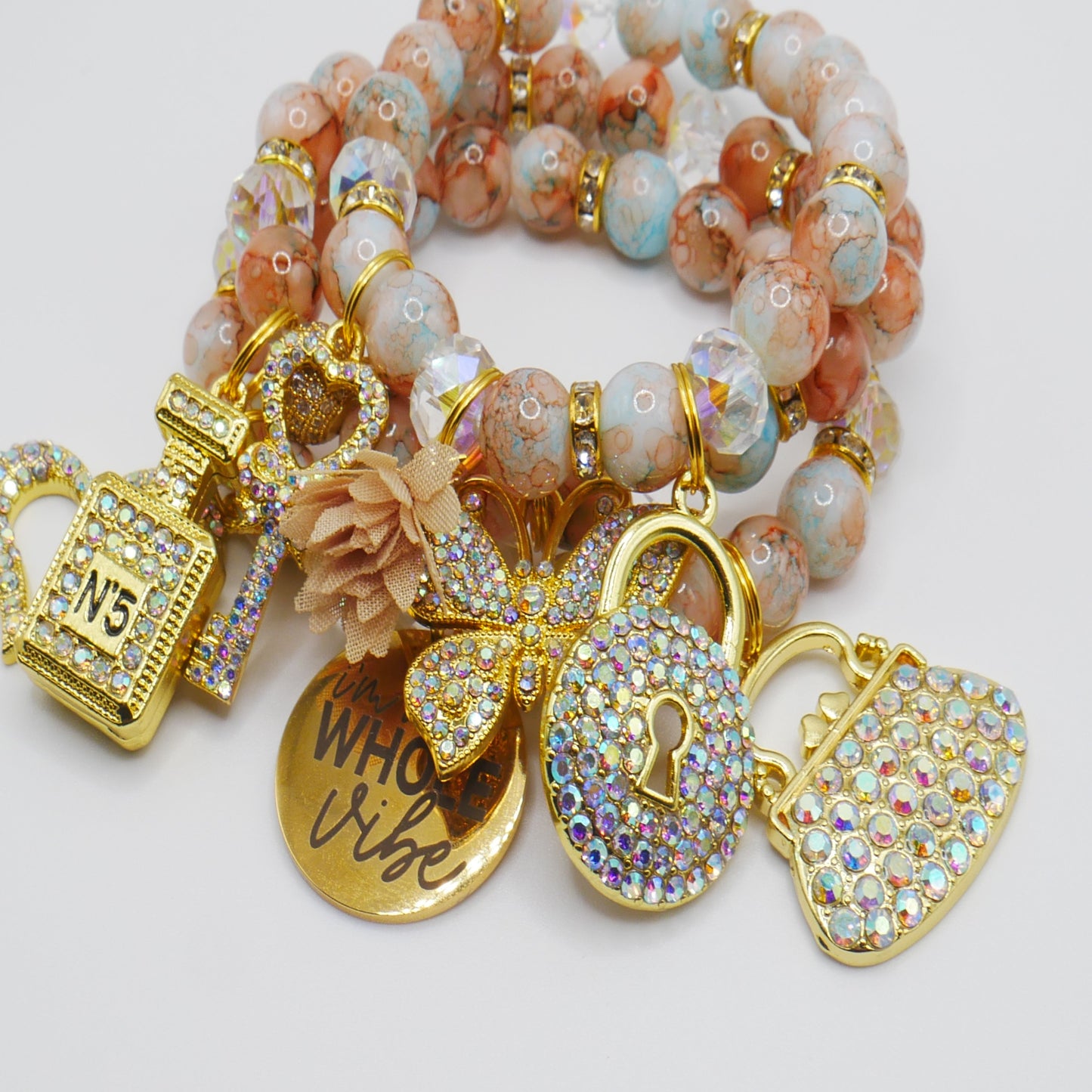 Whole Vibe Bracelet Stack – Gold, Peach & Turquoise Luxury Bracelet Set