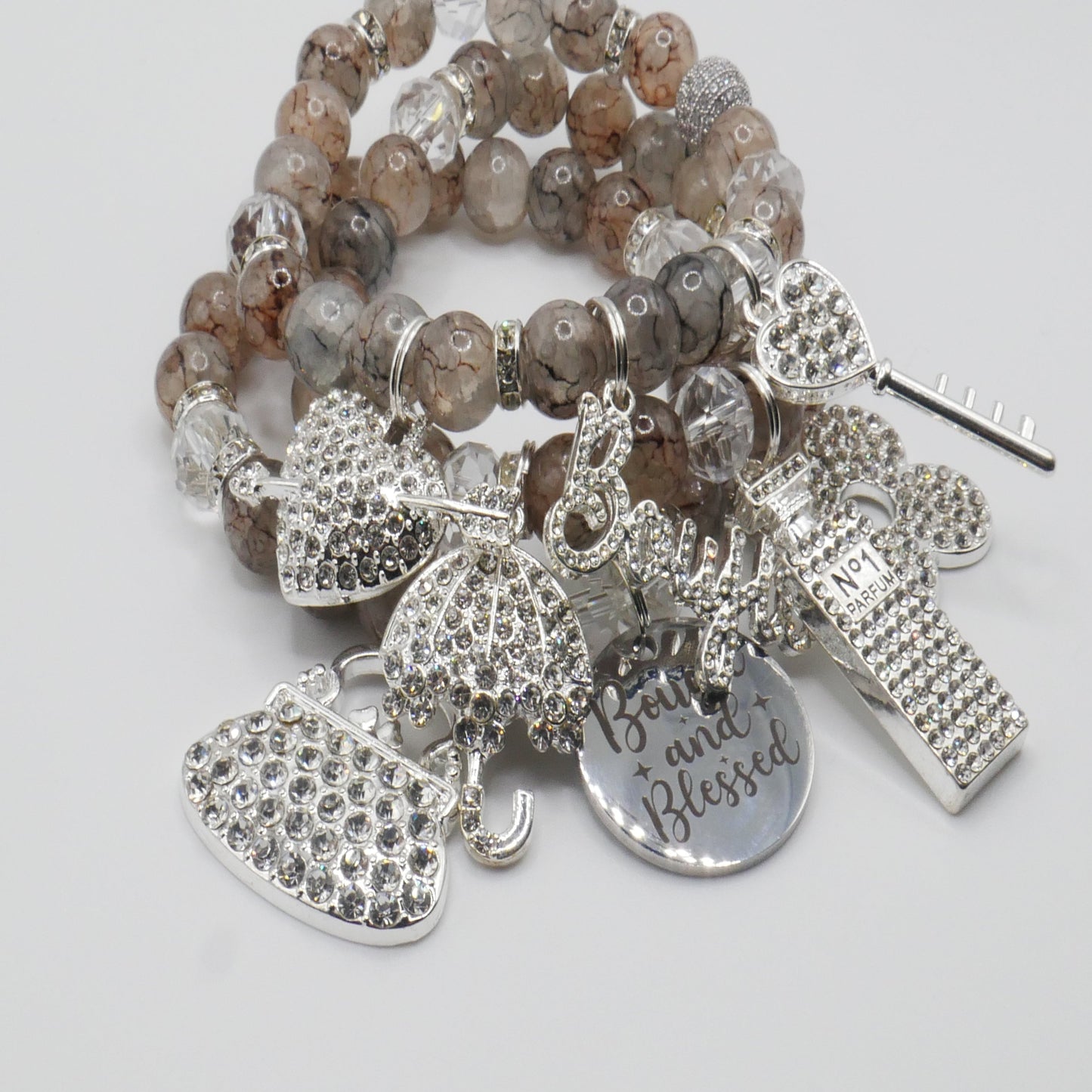 Bougie & Blessed Bracelet Stack – Silver & Nude Luxury Faith Bracelet Set