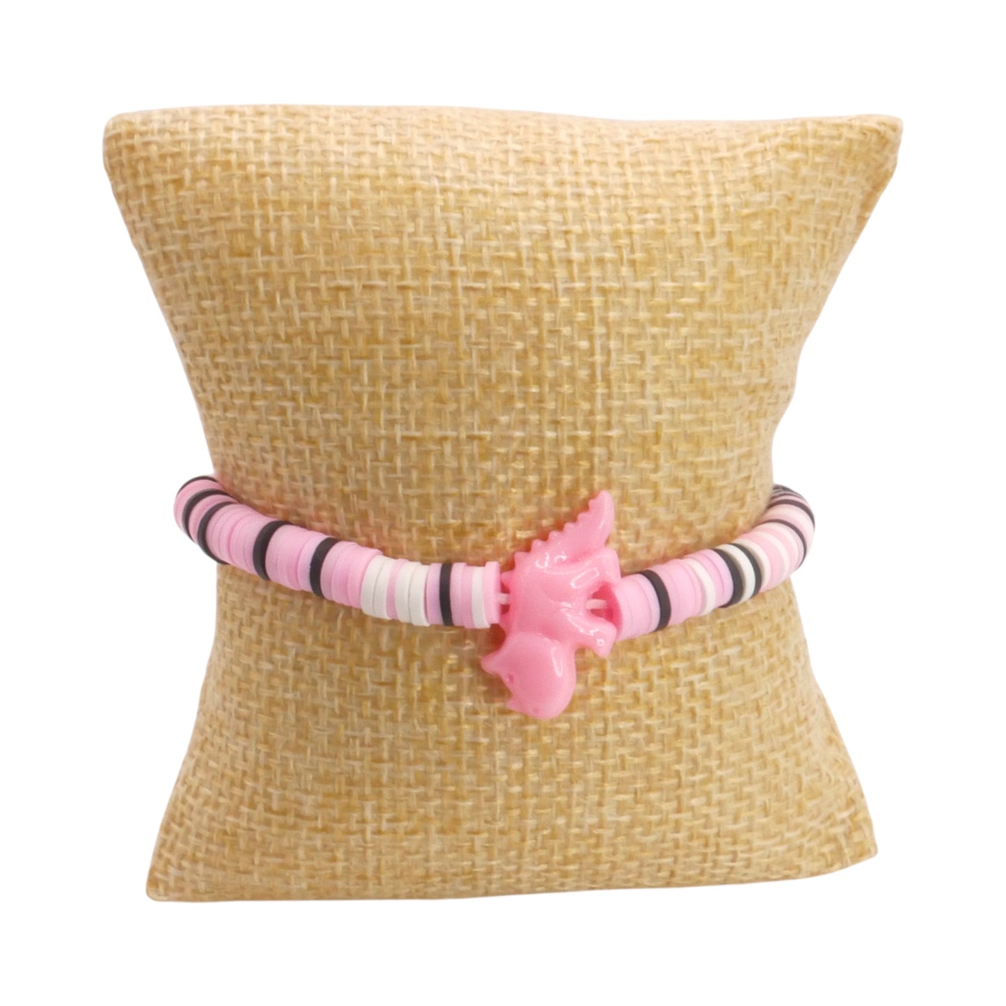 Pink Sugar Rush Dino Handmade Clay Bead Bracelet