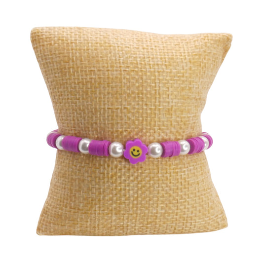 Purple Smiley Bloom Clay Bead Bracelet