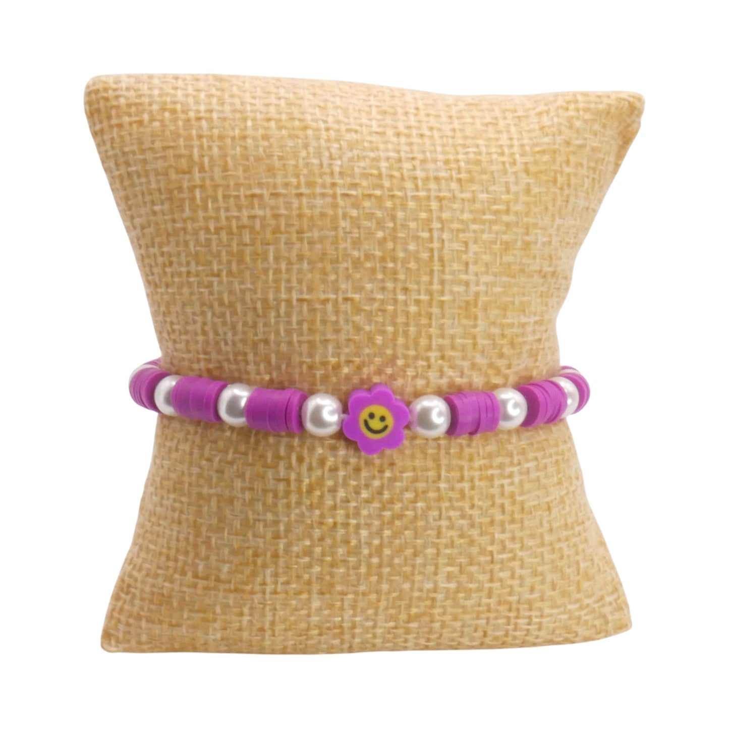 Purple Smiley Bloom Clay Bead Bracelet