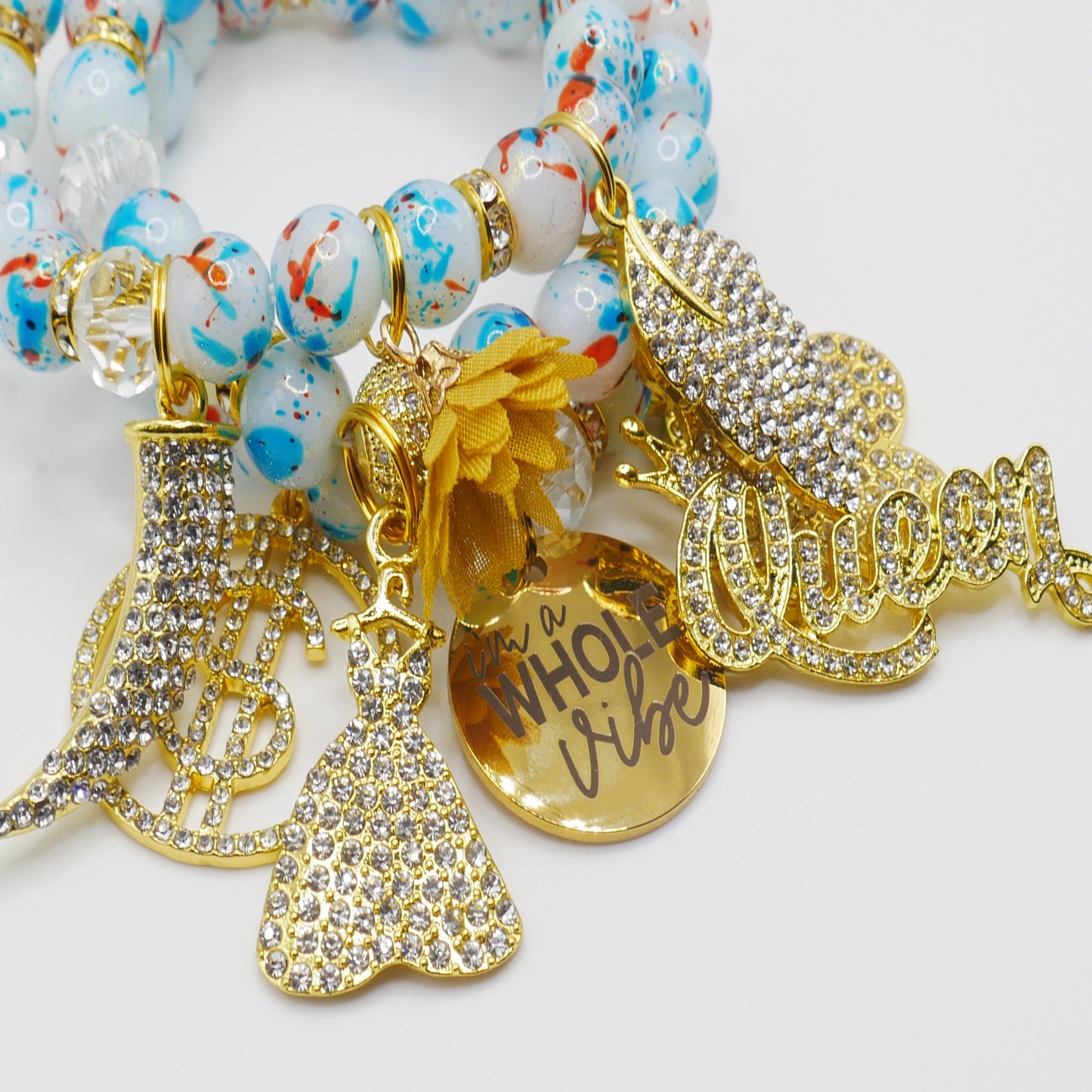I'm a Whole Vibe Bracelet Stack β Blue & Gold Luxury Statement Set