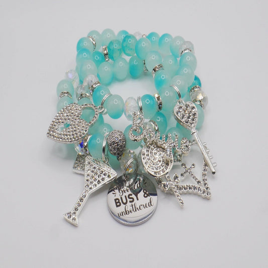 Booked, Busy & Unbothered Bracelet Stack โ Aqua and Silver Luxury Statement Set