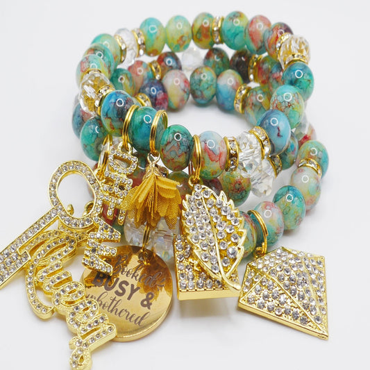 Booked, Busy & Unbothered Bracelet Stack โ Multi-Color Gold Luxury Statement Set