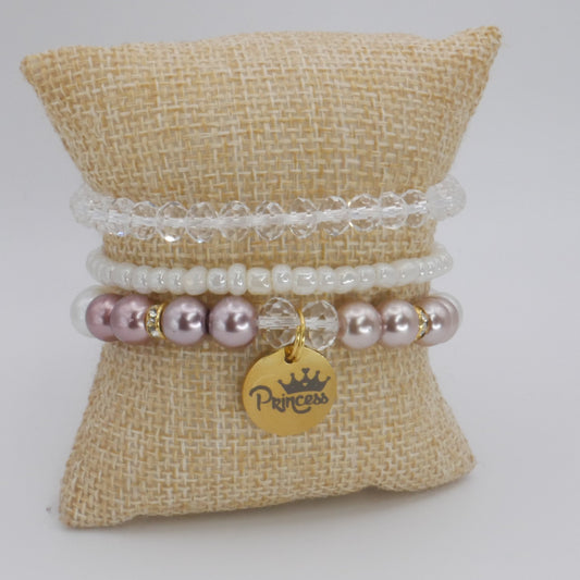 Mauve Pearl Princess Bracelet Set for Girls