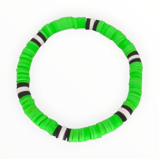 Green Rally Stripe Clay Bead Bracelet