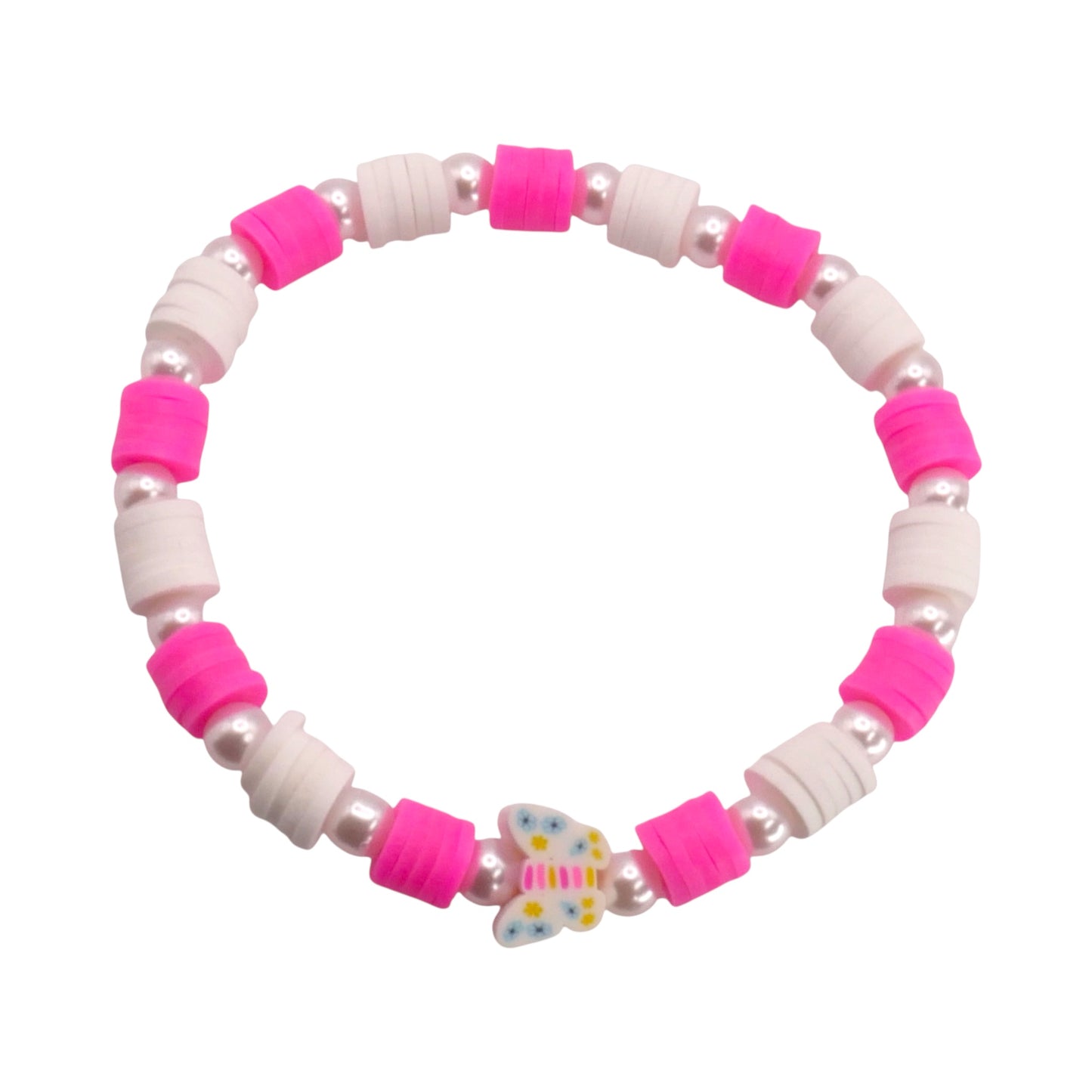 Hot Pink Butterfly Breeze Clay Bead Bracelet