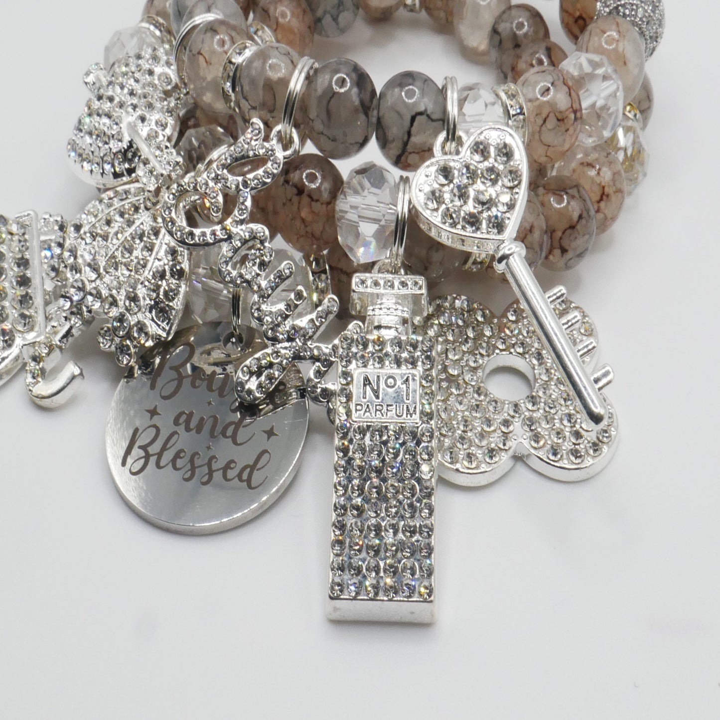 Bougie & Blessed Bracelet Stack – Silver & Nude Luxury Faith Bracelet Set
