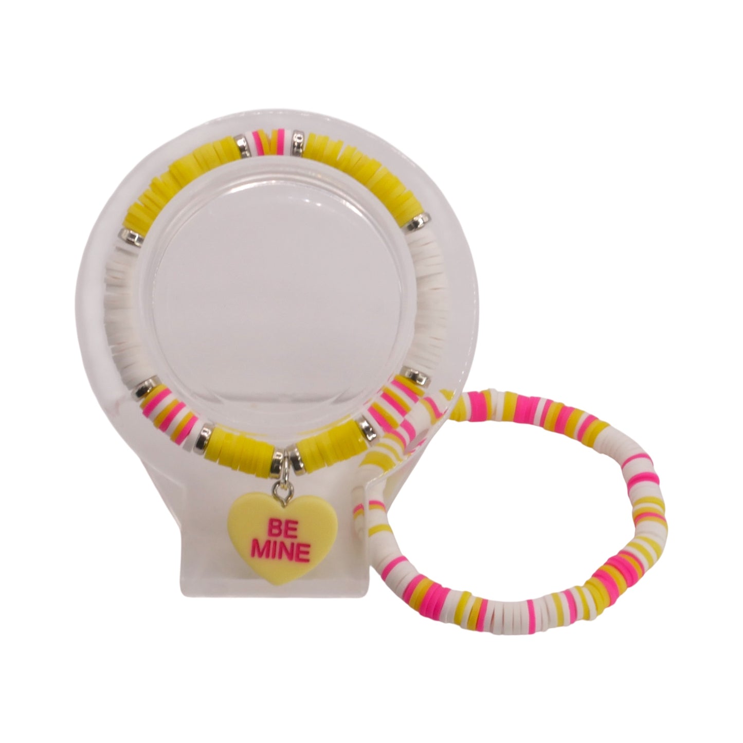 Yellow Candy Heart - Handmade Clay Bead Bracelet Stack Set