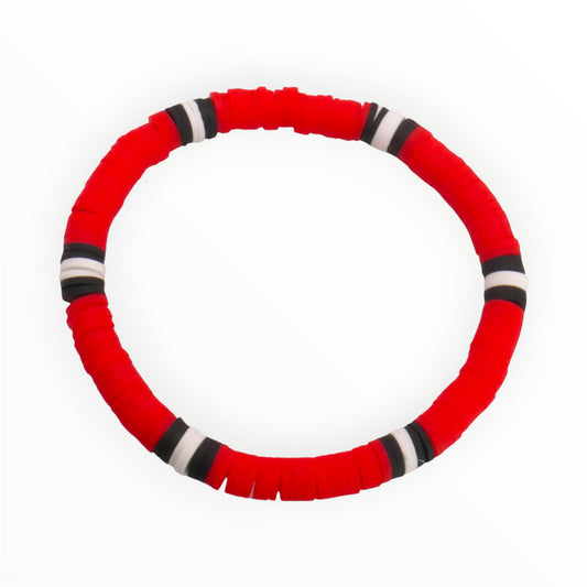 Red Rally Stripe Clay Bead Bracelet