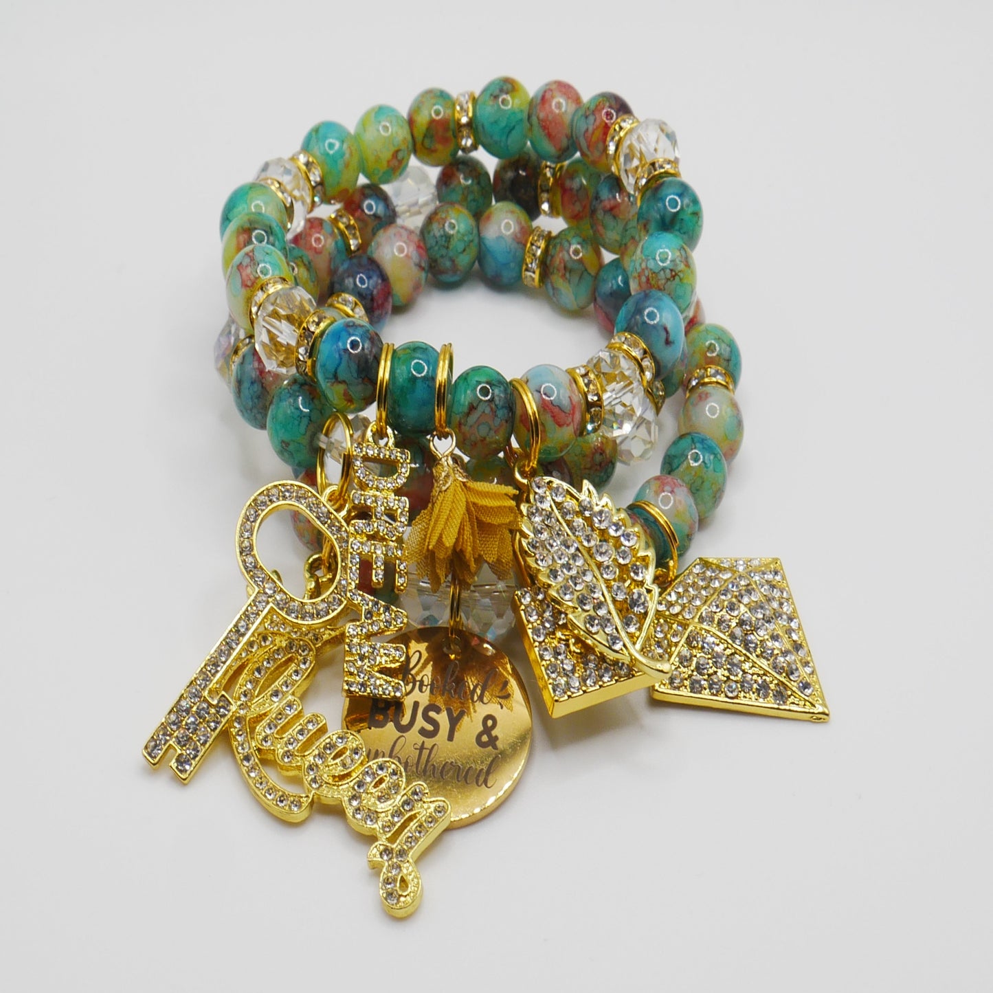 Booked, Busy & Unbothered Bracelet Stack – Multi-Color Gold Luxury Statement Set