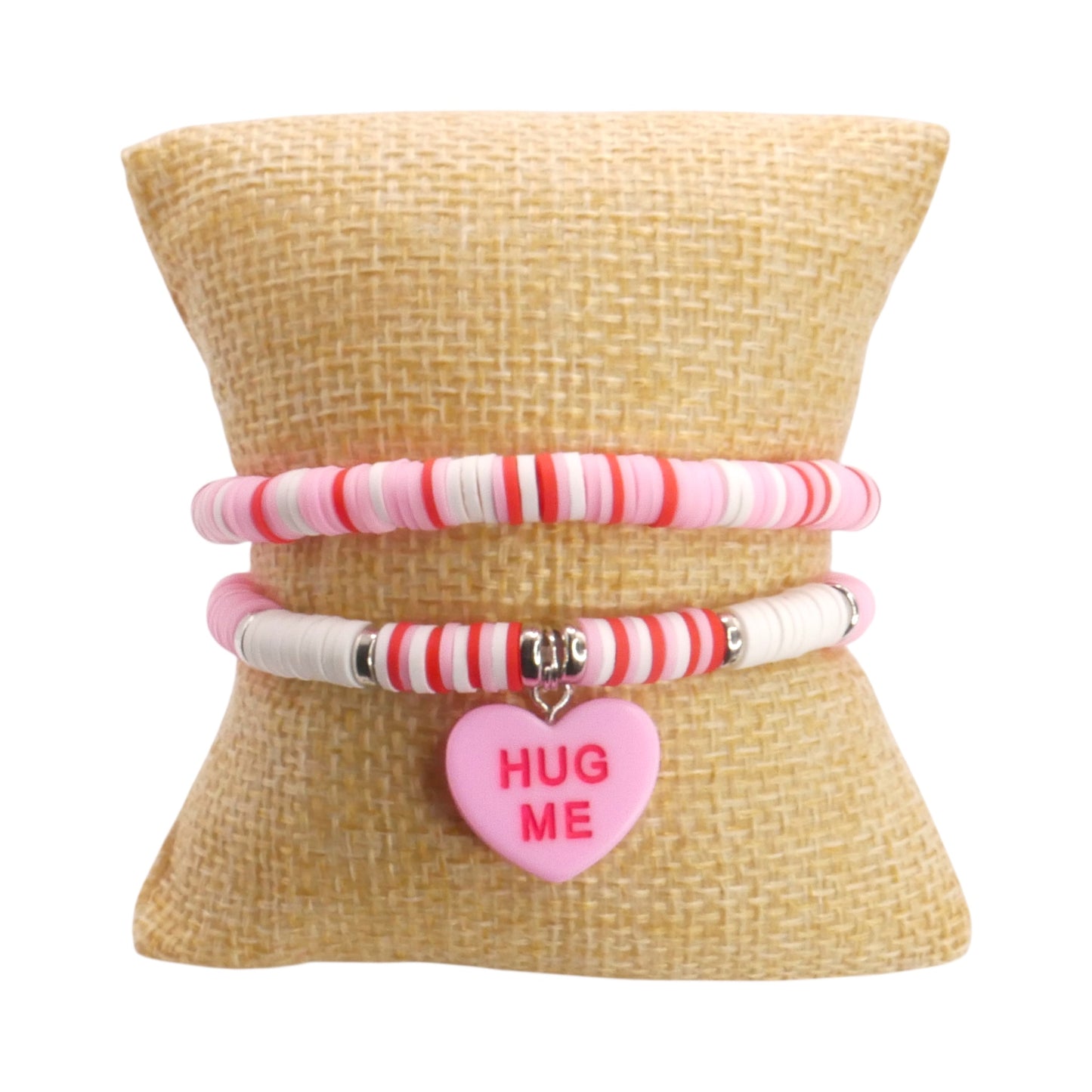 Hug Me Candy Heart - Handmade Clay Bead Bracelet Stack Set
