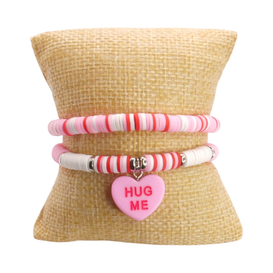 Hug Me Candy Heart - Handmade Clay Bead Bracelet Stack Set