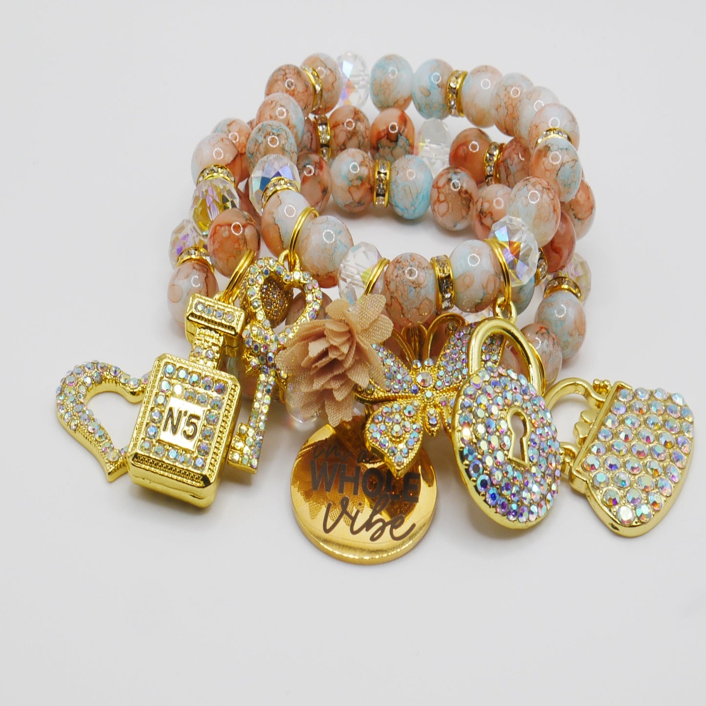 Whole Vibe Bracelet Stack – Gold, Peach & Turquoise Luxury Bracelet Set