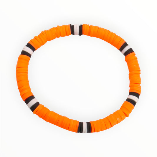 Orange Rally Stripe Clay Bead Bracelet