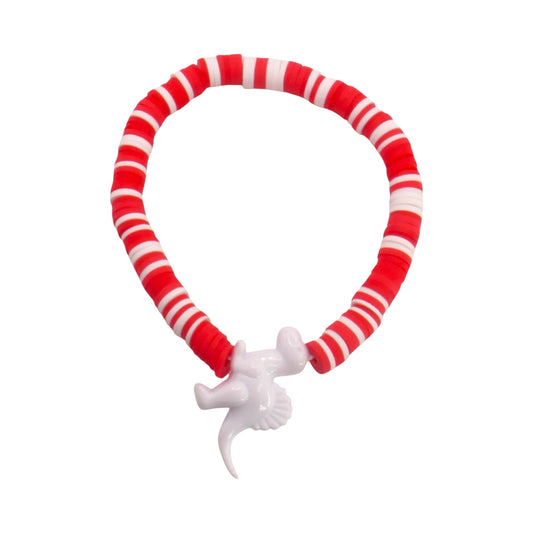Red Stripe Dino Clay Bead Bracelet