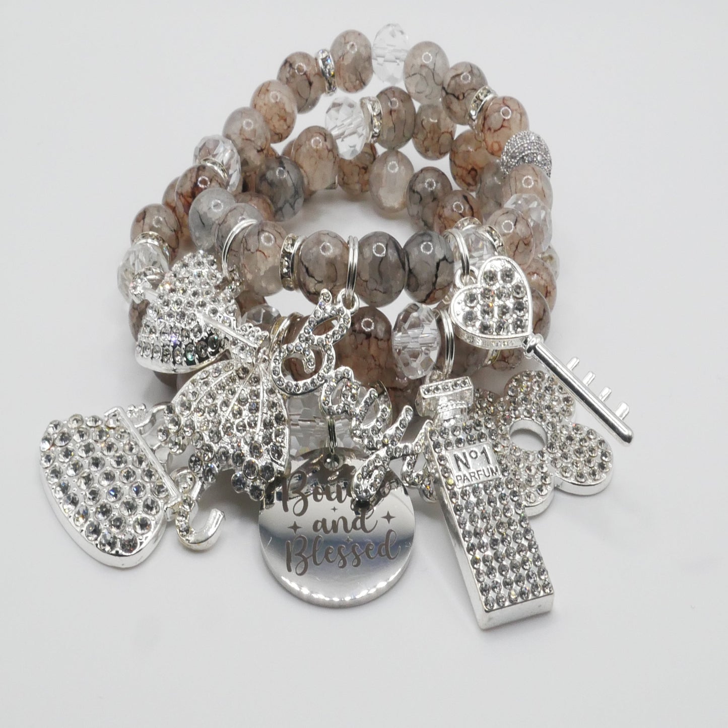 Bougie & Blessed Bracelet Stack – Silver & Nude Luxury Faith Bracelet Set