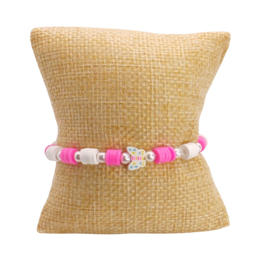 Hot Pink Butterfly Breeze Clay Bead Bracelet