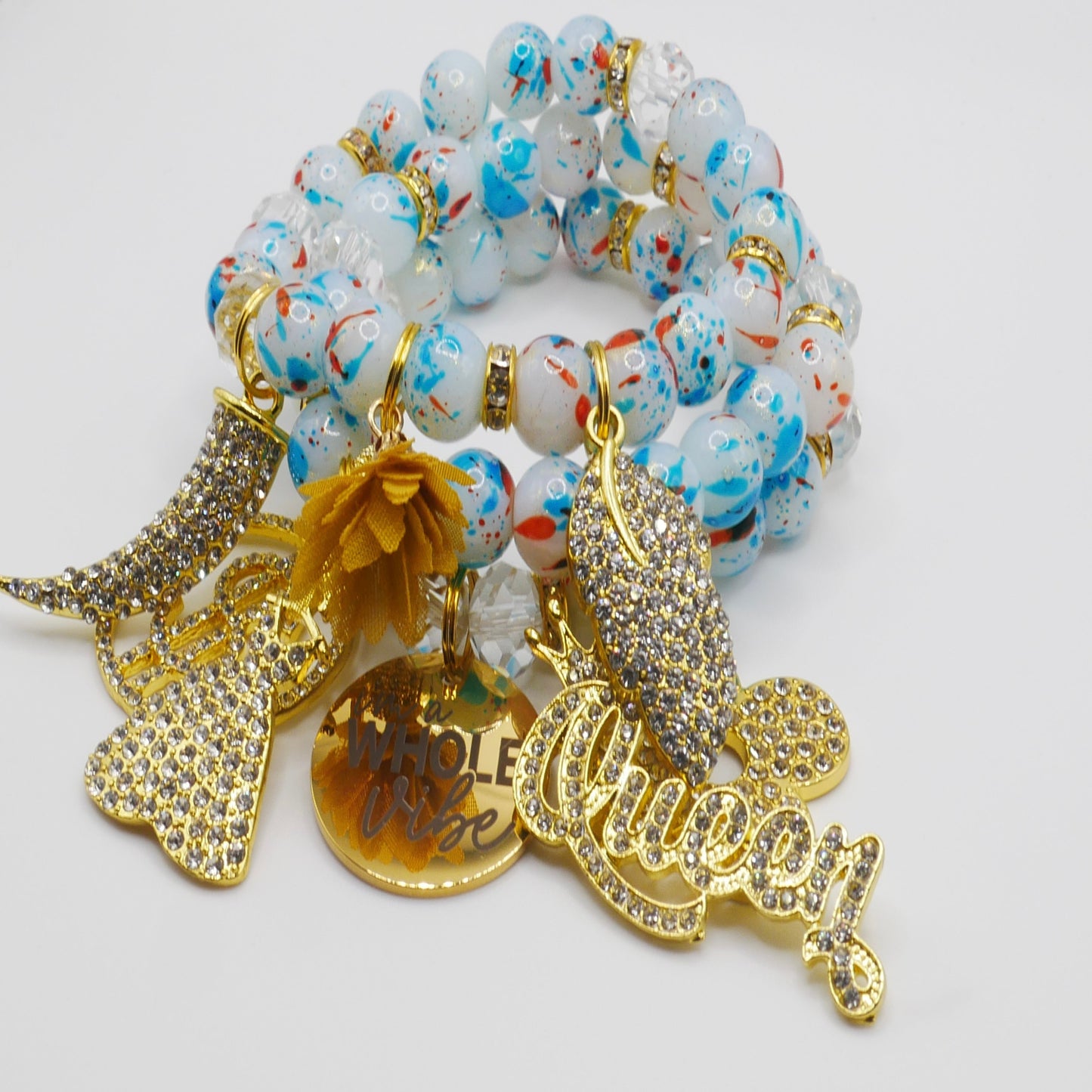 I'm a Whole Vibe Bracelet Stack – Blue & Gold Luxury Statement Set