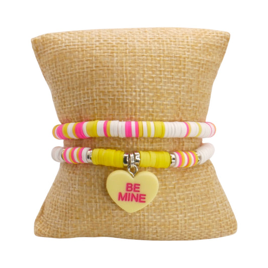 Yellow Candy Heart - Handmade Clay Bead Bracelet Stack Set