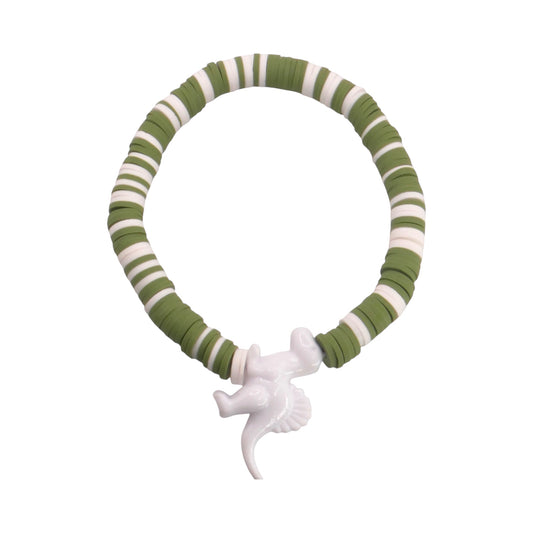Minty Dino Dash Clay Bead Bracelet