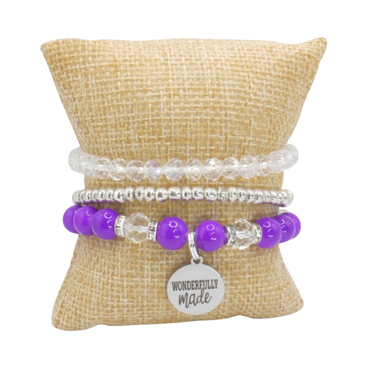 Wonderfully Made Bracelet Stack – Purple & Silver Handmade Bracelet Set for Girls