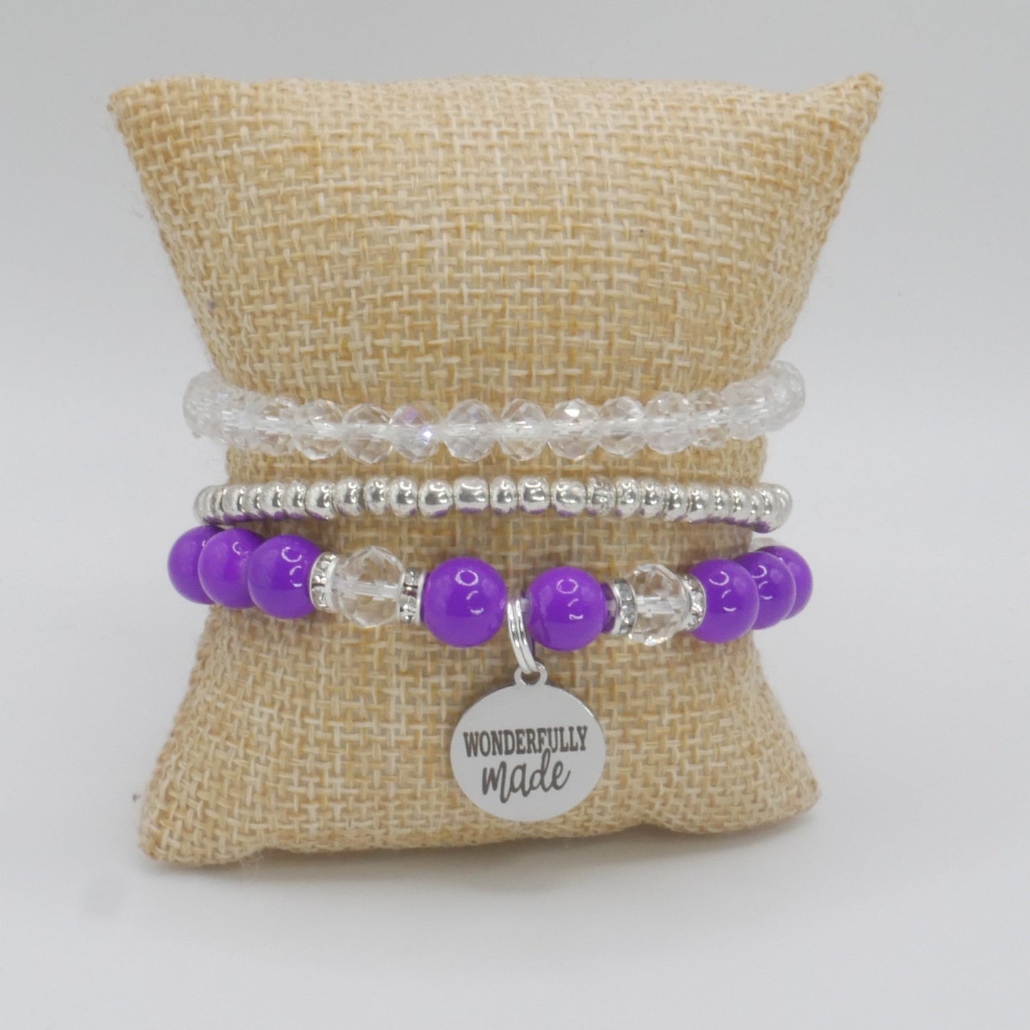 Wonderfully Made Bracelet Stack – Purple & Silver Handmade Bracelet Set for Girls