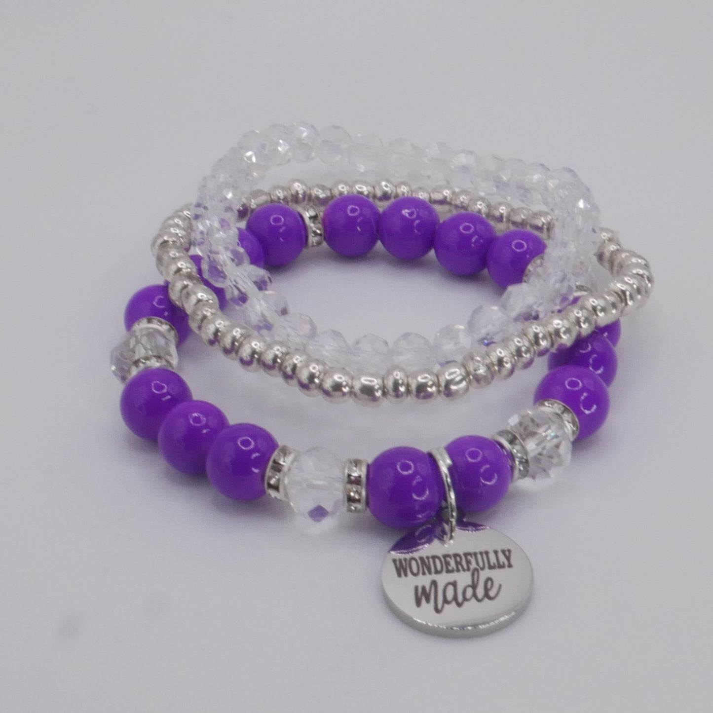 Wonderfully Made Bracelet Stack – Purple & Silver Handmade Bracelet Set for Girls