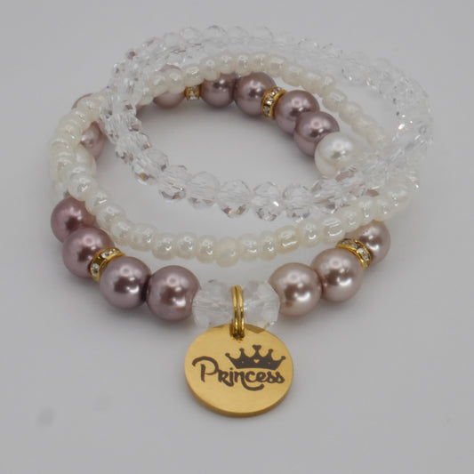 Mauve Pearl Princess Bracelet Set for Girls