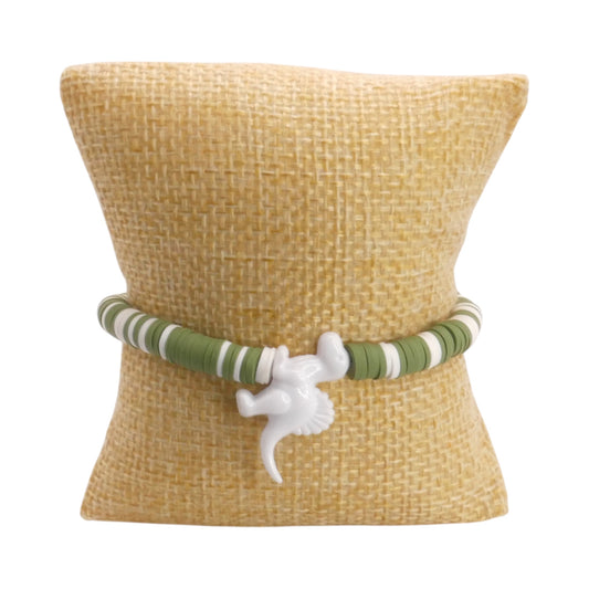 Minty Dino Dash Clay Bead Bracelet