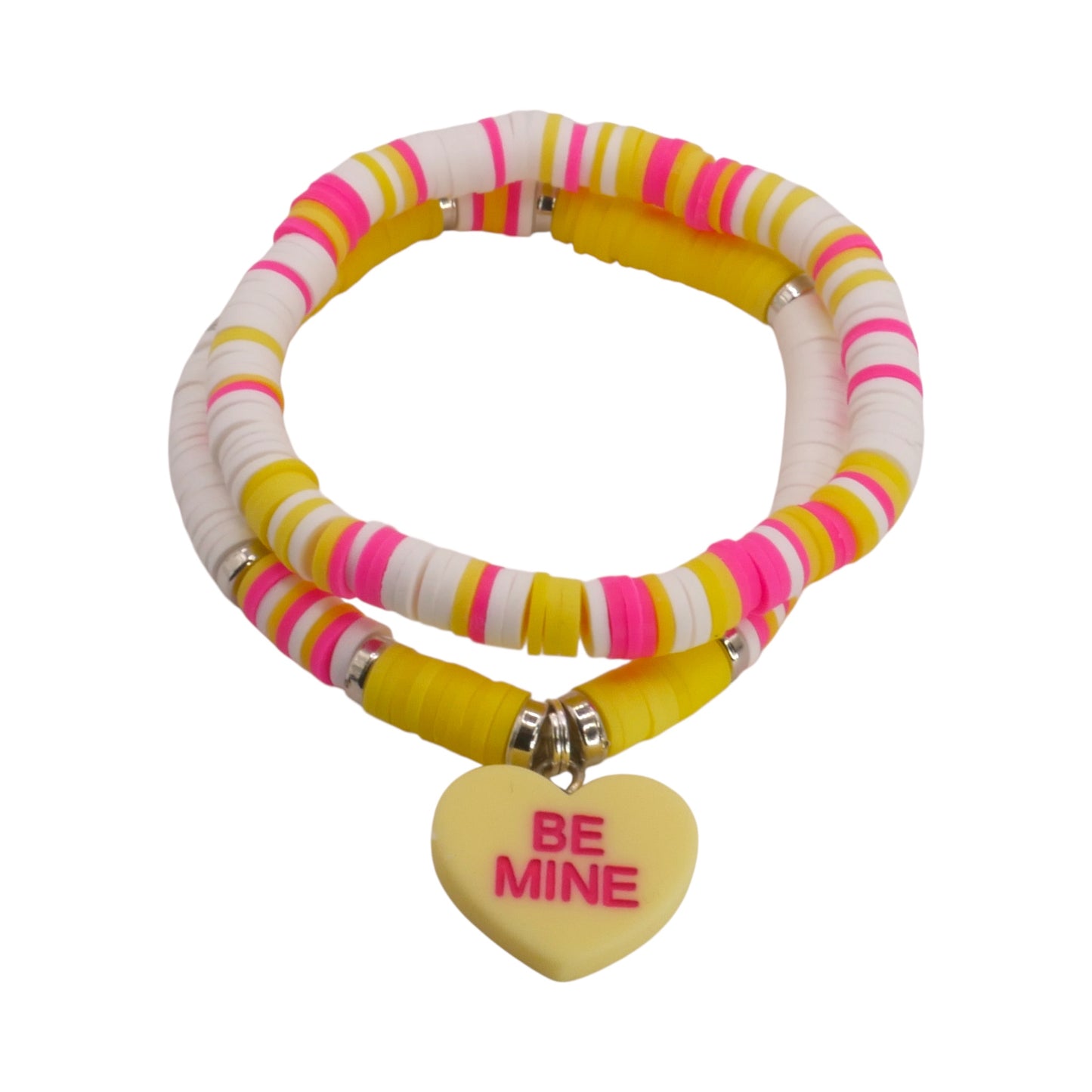 Yellow Candy Heart - Handmade Clay Bead Bracelet Stack Set