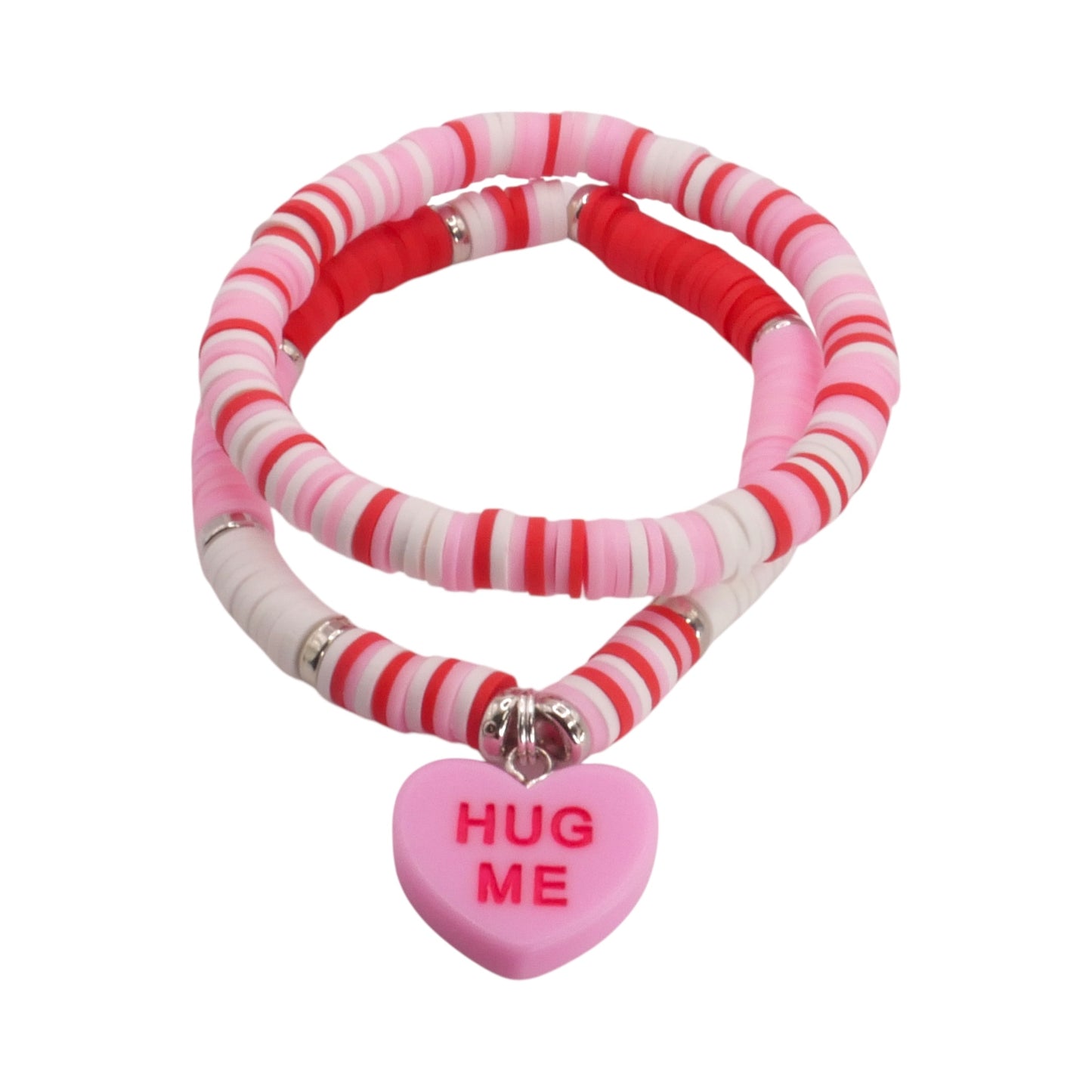 Hug Me Candy Heart - Handmade Clay Bead Bracelet Stack Set