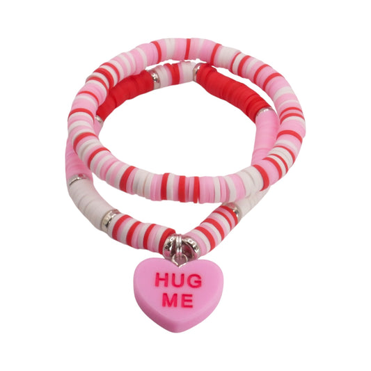 Hug Me Candy Heart - Handmade Clay Bead Bracelet Stack Set