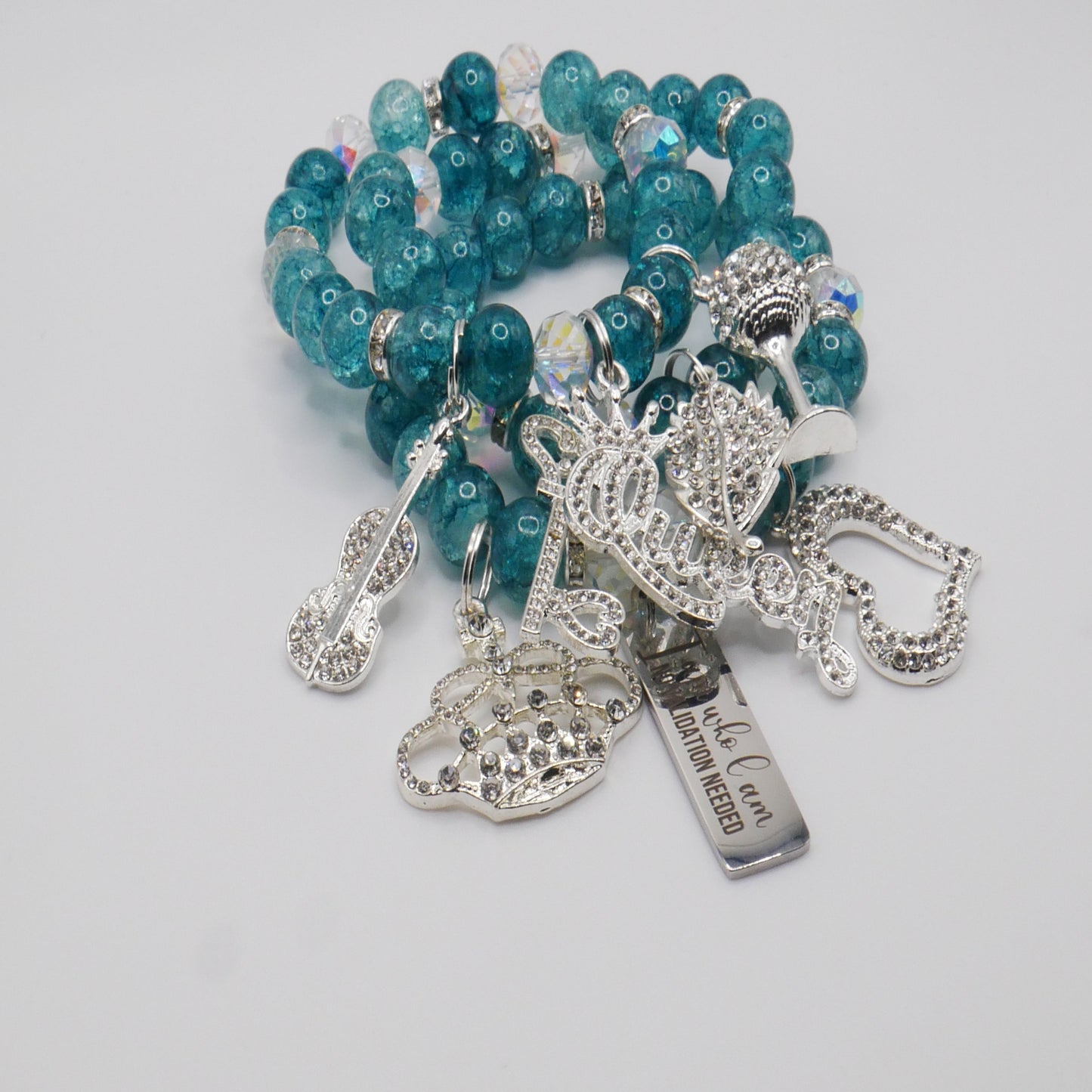 Unapologetically Me Bracelet Stack – Teal & Silver Empowerment Set