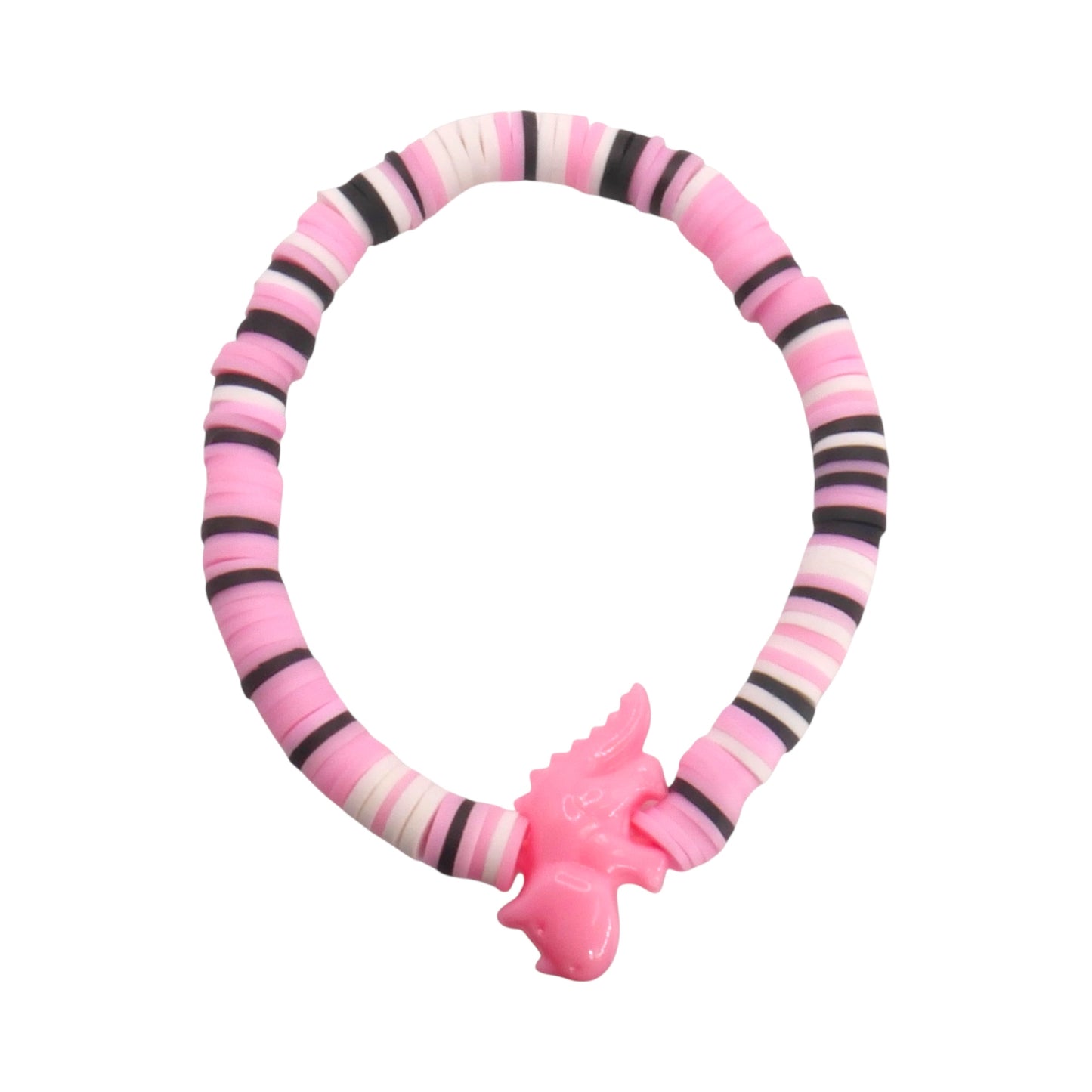 Pink Sugar Rush Dino Handmade Clay Bead Bracelet