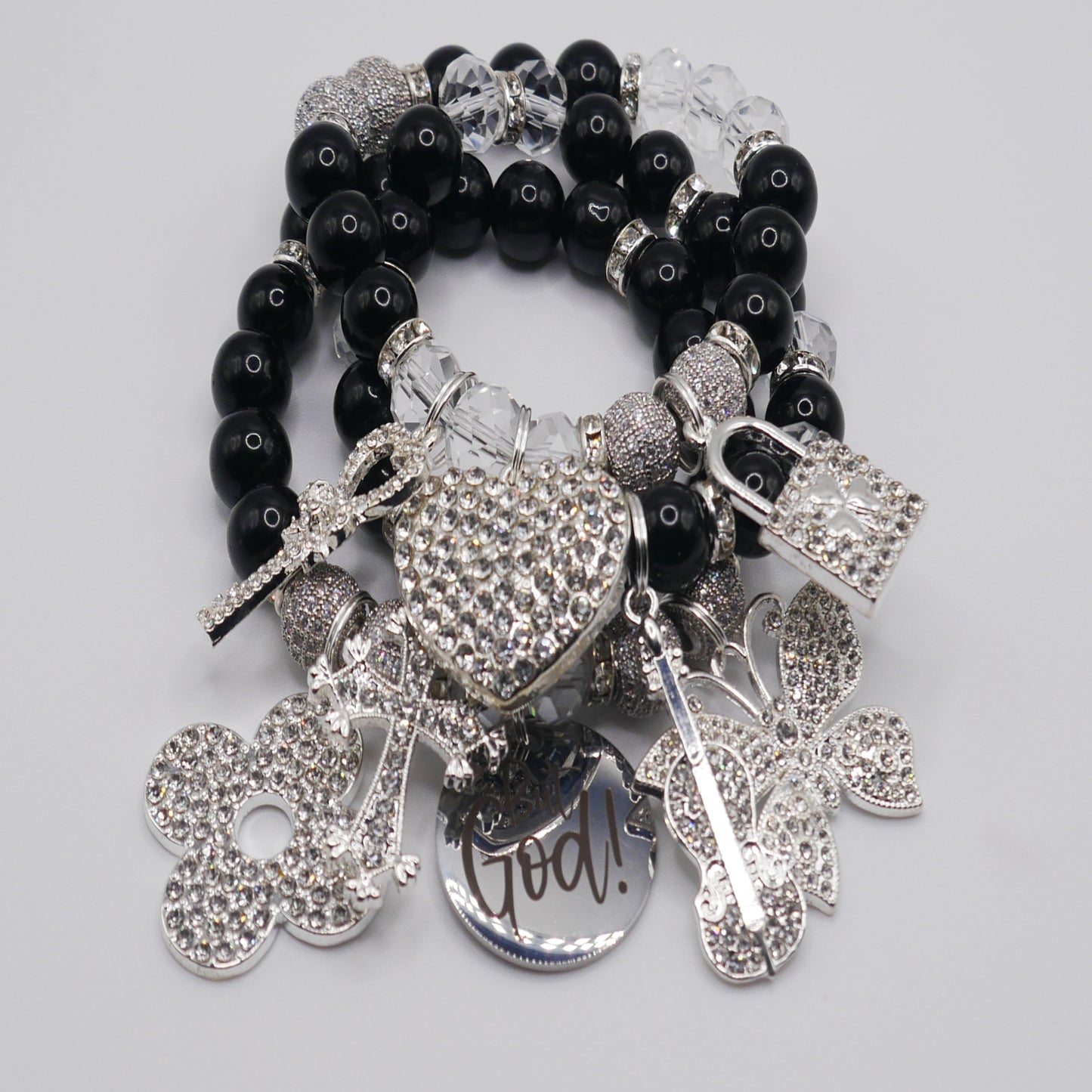 But God! – Black & Silver Statement Bracelet Set