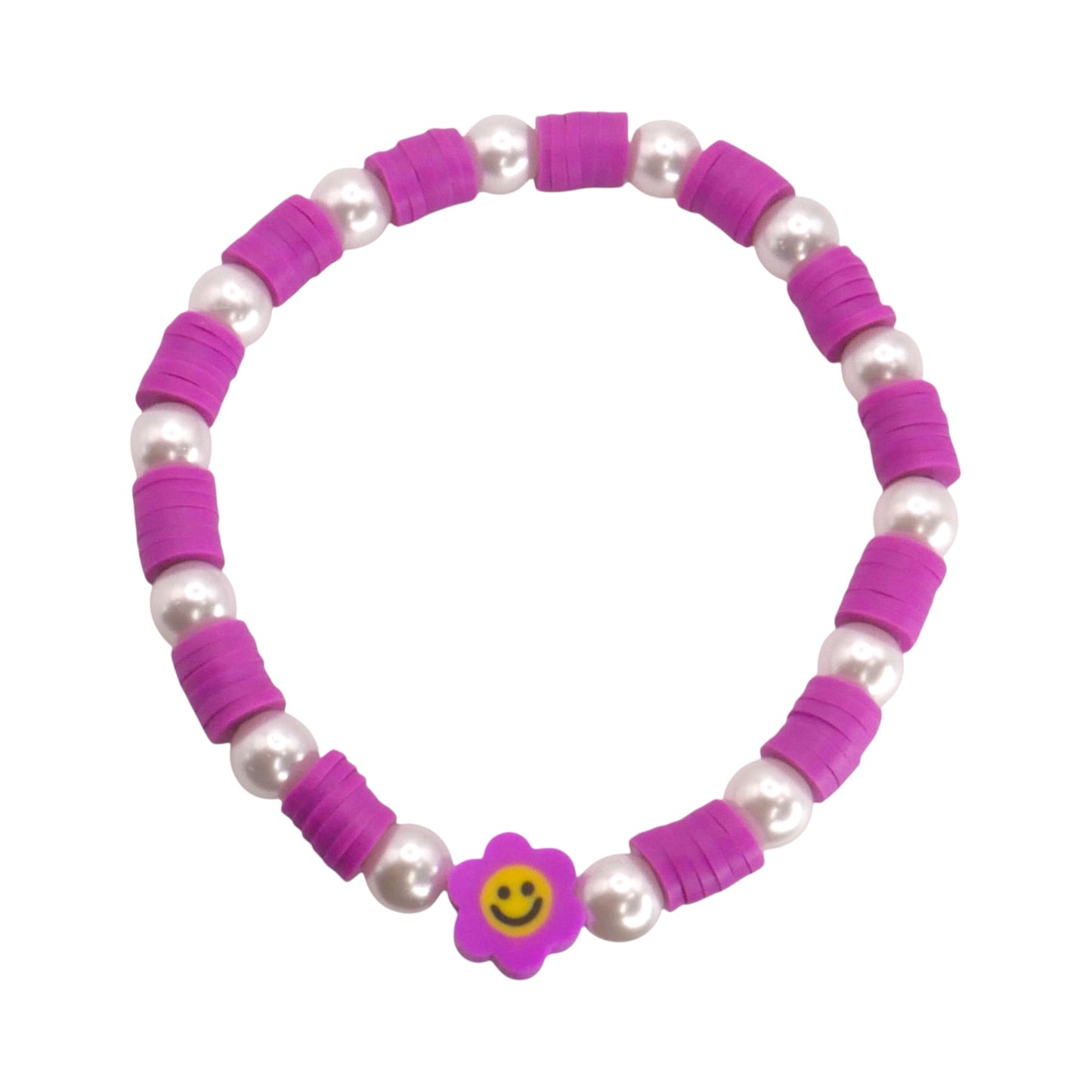 Purple Smiley Bloom Clay Bead Bracelet