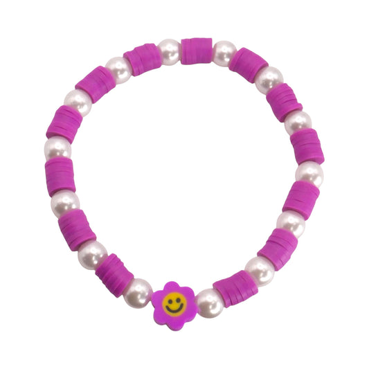 Purple Smiley Bloom Clay Bead Bracelet