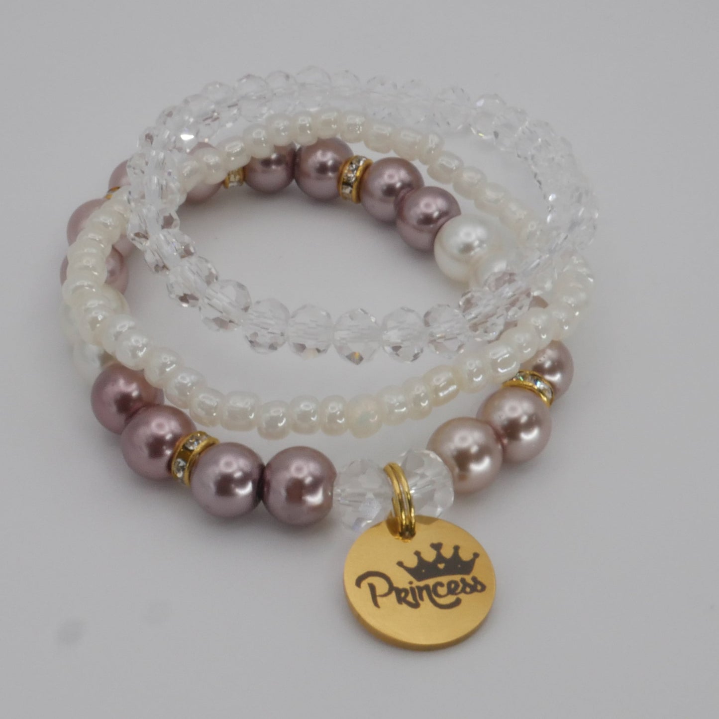 Mauve Pearl Princess Bracelet Set for Girls