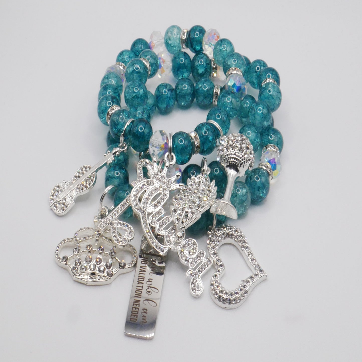 Unapologetically Me Bracelet Stack – Teal & Silver Empowerment Set