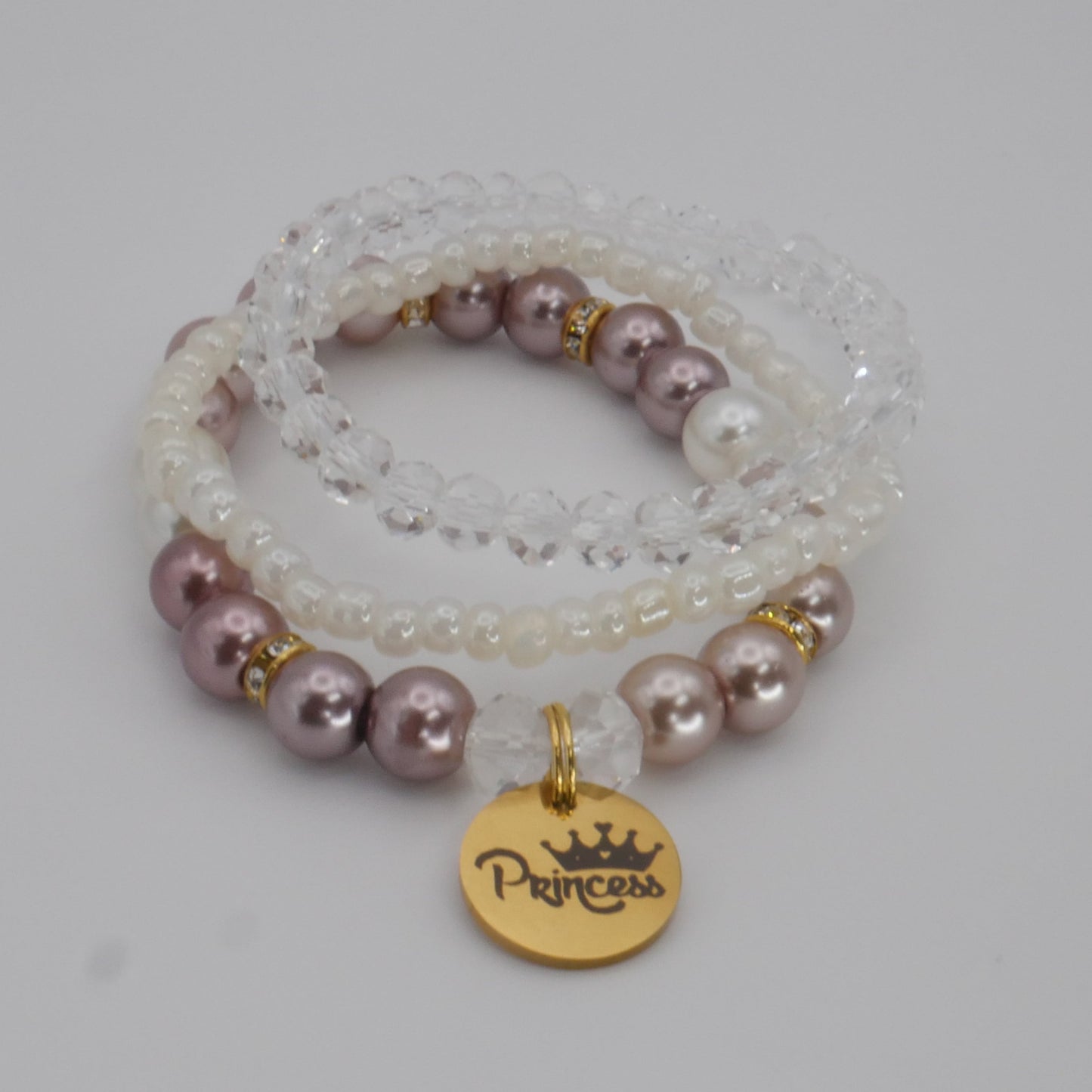 Mauve Pearl Princess Bracelet Set for Girls