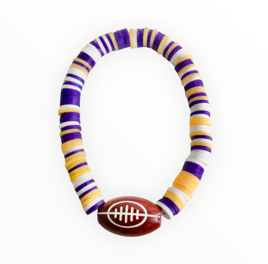 LSU Tigers Football Charm Clay Beaded Bracelet - Adults