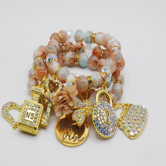 Whole Vibe Bracelet Stack – Gold, Peach & Turquoise Luxury Bracelet Set