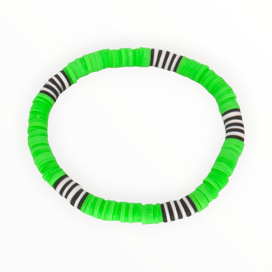 Green Racer Stripe Clay Bead Bracelet