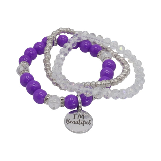 I’m Beautiful Bracelet Stack – Purple & Silver Handmade Bracelet Set for Girls